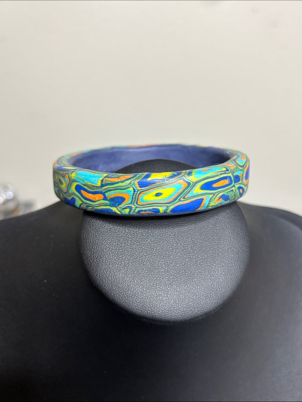 Handmade Viva Polymer Clay Colorful Stretched Pattern Groovy Bangle Bracelet